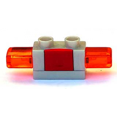 pearl light gray duplo siren with light 1 x 2 base with red button and trans-orange light covers