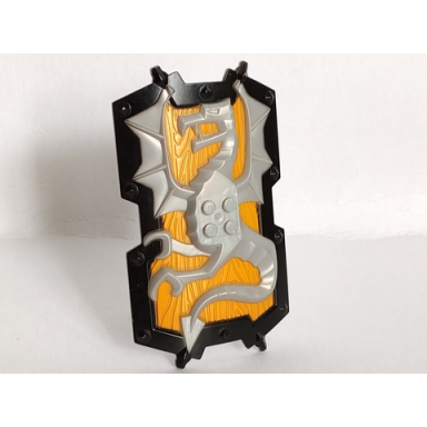 pearl light gray large figure shield 2 x 2 brick relief dragon with bright light orange and black pattern