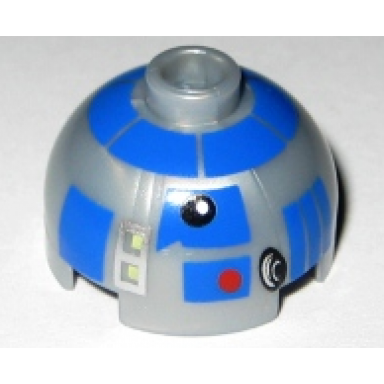 pearl light gray brick round 2 x 2 dome top with blue pattern r2-d2 clone wars