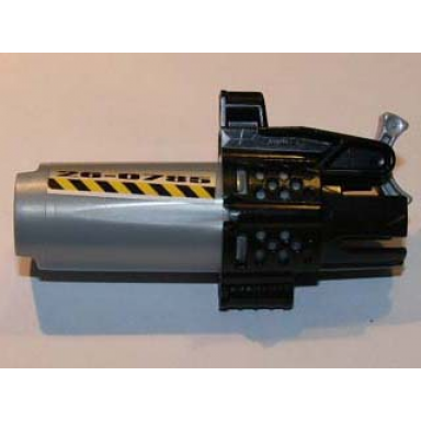 pearl light gray projectile launcher bionicle weapon midak zamor skyblaster with black housing and 26-0786 and black and yellow danger stripes pattern on both sides stickers - set 8864