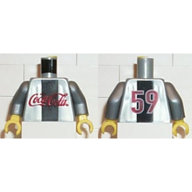 pearl light gray torso coca-cola logo with black stripe pattern pearl light gray arms yellow hands