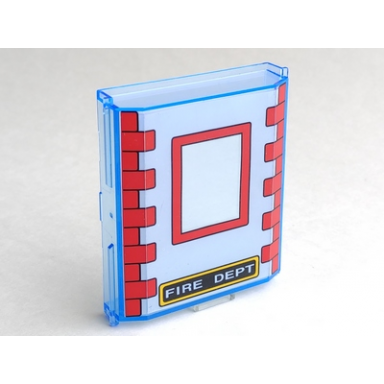trans-medium blue panel 2 x 8 x 8 with red bricks and window frame white fire dept on black background pattern