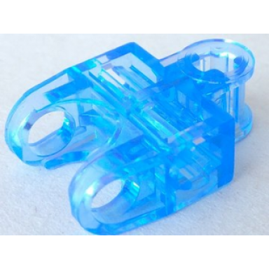 trans-medium blue technic axle connector 2 x 3 with ball joint socket - open sides angled forks with closed axle holes