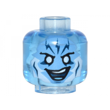 trans-medium blue minifigure head alien with medium blue face with white eyes and lightning bolts on forehead pattern electro