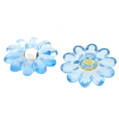 trans-medium blue clikits icon flower 10 petals 2 x 2 large with pin polished with glued trans-clear center cabochon