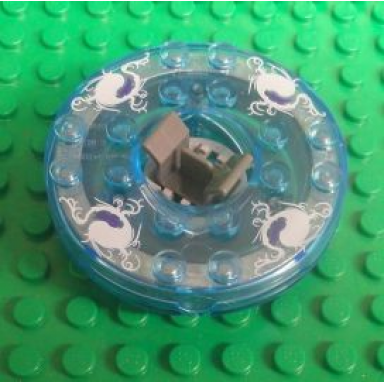 trans-medium blue turntable 6 x 6 x 1 1 3 round base with trans-medium blue top and white and purple pattern ninjago spinner