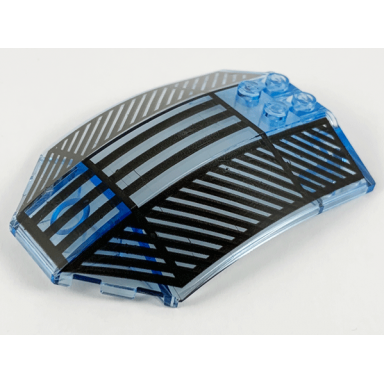 trans-medium blue windscreen 8 x 6 x 2 curved sloped sides with black lines pattern