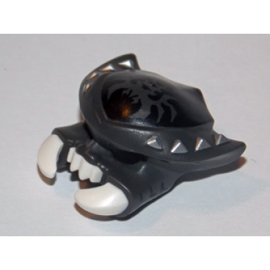 pearl dark gray minifigure headgear mask scorpion with white fangs and pincers silver spikes and scorpion emblem pattern