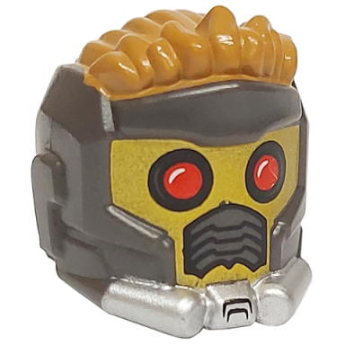 pearl dark gray minifigure headgear helmet space wraparound with medium nougat hair on top breathing vents and red eye holes pattern star-lord