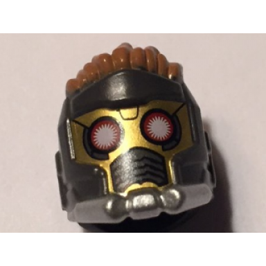 pearl dark gray minifigure headgear helmet space wraparound with medium nougat hair on top breathing vents and white eye holes pattern star-lord