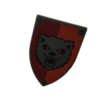 pearl dark gray minifigure shield triangular long with bear on red and dark red background pattern