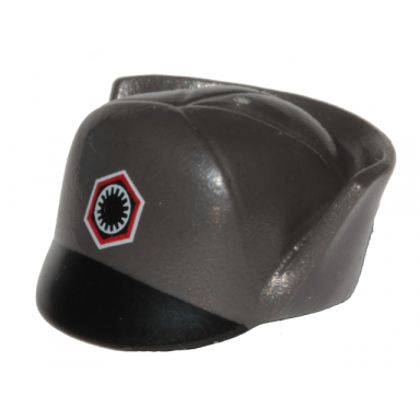 pearl dark gray minifigure headgear cap sw first order officer with black white and red first order insignia and black bill pattern