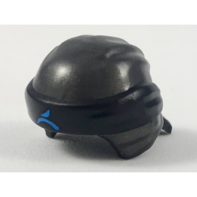 pearl dark gray minifigure headgear ninjago wrap type 3 with molded black bandana and knot and printed dark azure ninjago logogram letter w pattern