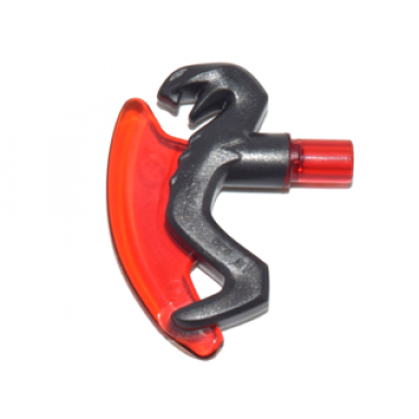 pearl dark gray minifigure weapon axe head with snake and trans-red curved blade pattern