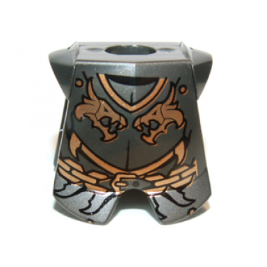 pearl dark gray minifigure armor breastplate with leg protection with kingdoms dragon heads and chain pattern