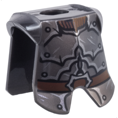 pearl dark gray minifigure armor breastplate with leg protection with dark silver crude plate mail armor rivets dark brown belt and collar pattern