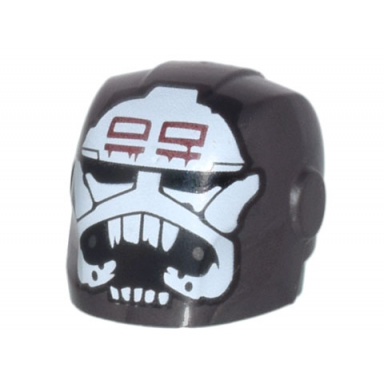 pearl dark gray minifigure headgear helmet armor plates and ear protectors with sw wrecker white skull and teeth dark red markings pattern