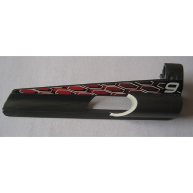 pearl dark gray technic panel fairing 7 small long large hole side a with 9 and white black and red pattern sticker - set 8470