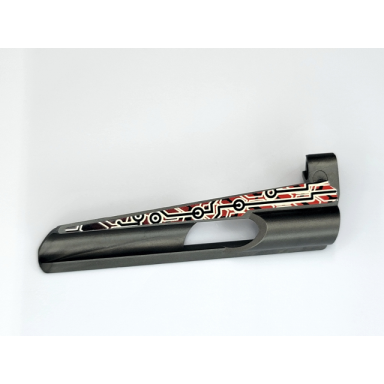 pearl dark gray technic panel fairing 7 small long large hole side a with white black and red pattern sticker - set 8475