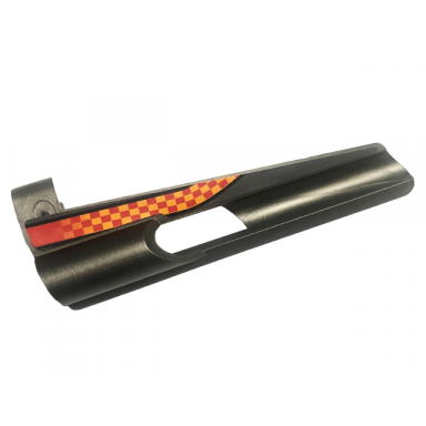pearl dark gray technic panel fairing 8 small long large hole side b with small red and orange checkered pattern sticker - set 8473