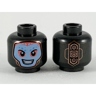 pearl dark gray minifigure head balaclava with bright light blue face with coral and dark azure highlights pattern