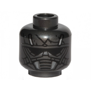 pearl dark gray minifigure head mask black lines and silver accents pattern