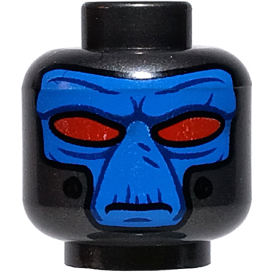pearl dark gray minifigure head alien with sw duros blue face dark blue facial lines large red eyes frown and black breathing tube ports cad bane pattern