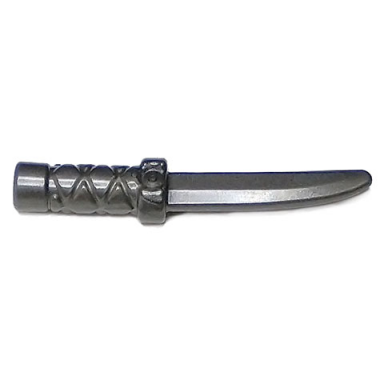 pearl dark gray minifigure weapon knife with flat hilt end and curved blade cross hatched grip