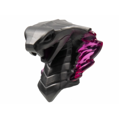 pearl dark gray minifigure head modified snake cobra with open mouth with molded trans-dark pink eyes tongue and flames on open hood pattern