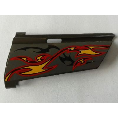 pearl dark gray technic panel fairing 20 large long small hole side a with orange and red flames on dark gray background pattern sticker - set 8649