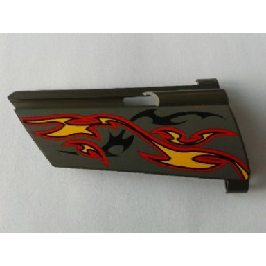 pearl dark gray technic panel fairing 21 large long small hole side b with orange and red flames on dark gray background pattern sticker - set 8649