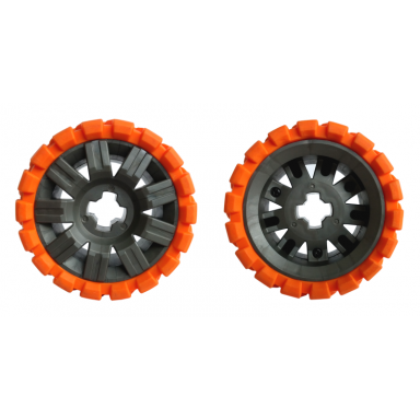 pearl dark gray wheel 60 x 34 with orange tire 81 x 40 balloon offset tread