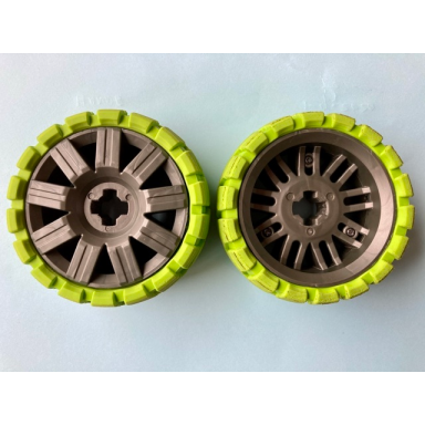 pearl dark gray wheel 72 x 34 with lime tire 94 x 40 balloon offset tread