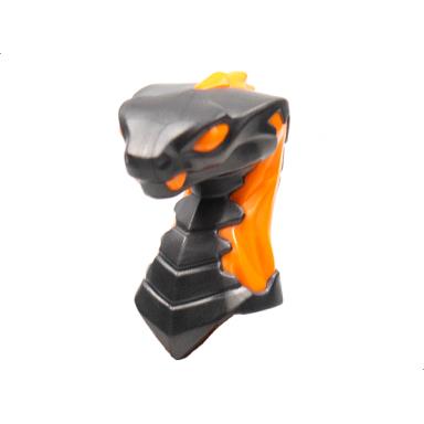 pearl dark gray minifigure head modified snake cobra with closed mouth with molded orange eyes fangs and flames on closed hood pattern