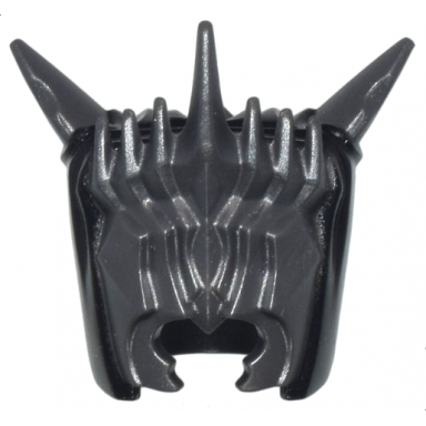 pearl dark gray minifigure headgear helmet spiked long spikes and narrow opening with black hood pattern - flexible rubber