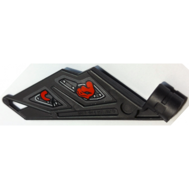 pearl dark gray bionicle wing small tail with axle hole with red snake and silver armor plates pattern model left side stickers - set 70624