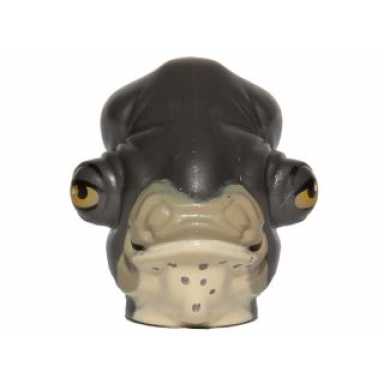pearl dark gray minifigure head modified sw mon calamari with tan and spotted dewlap and yellow eyes with eyelids pattern admiral raddus