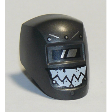 pearl dark gray minifigure visor welding with black and white viewing lens and white teeth pattern
