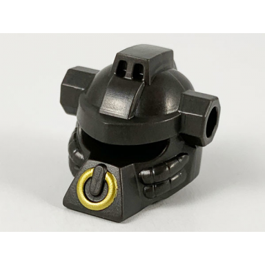 pearl dark gray minifigure headgear helmet with holes on sides for accessories protruding mouth guard with gold ring pattern