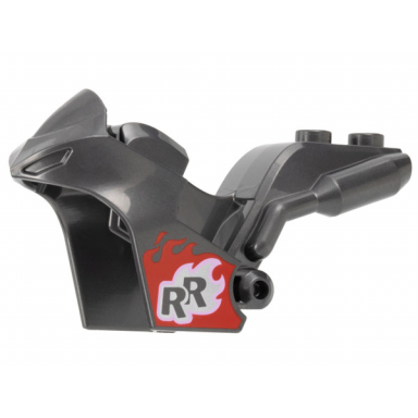 pearl dark gray motorcycle fairing stuntz sport bike tapered front with rr in silver flames and red and blue flame on opposite sides pattern
