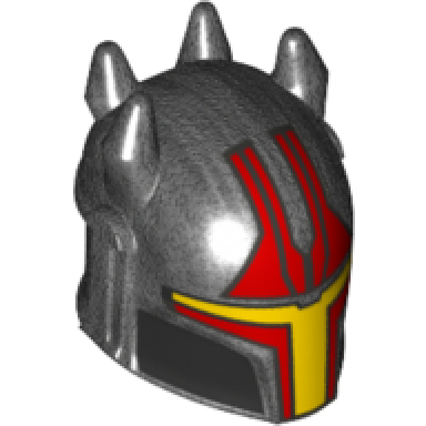 pearl dark gray minifigure headgear helmet with horns sw mandalorian with red silver and yellow pattern