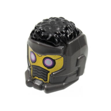 pearl dark gray minifigure headgear helmet space wraparound with black hair on top breathing vents and purple rimmed eye holes pattern star-lord