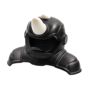 pearl dark gray minifigure headgear helmet with shoulder pads with white rhinoceros horns pattern