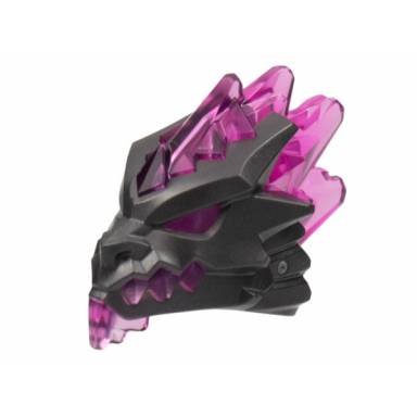 pearl dark gray minifigure head modified dragon helmet with molded trans-dark pink mouth eyes and crystal shards pattern