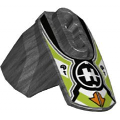 pearl dark gray hero factory armor with ball joint socket - size 4 with orange arrows lime and white chevrons and hero factory logo pattern
