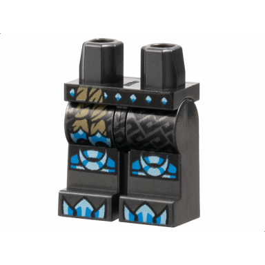 pearl dark gray hips and legs with dark tan rope tassels black belt with dark azure and metallic light blue diamonds knee pads blades and toe armor pattern