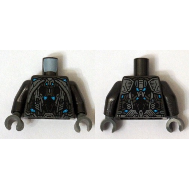pearl dark gray torso armor robot with blue and light bluish gray pattern pearl dark gray arms dark bluish gray hands