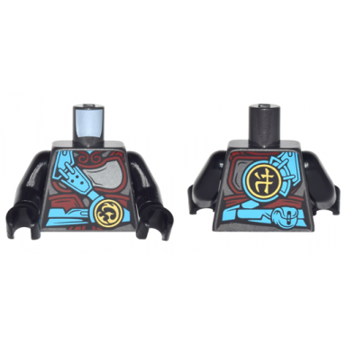 pearl dark gray torso ninjago female pearl dark gray and dark red armor dark azure belt and strap gold phoenix emblem pattern black arms black hands