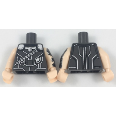 pearl dark gray torso asgardian armor with silver highlights pattern light nougat arm left with silver armor pattern light nougat arm right light nougat hands