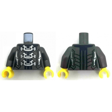 pearl dark gray torso ninjago female armor with three large silver clasps pattern pearl dark gray arms yellow hands